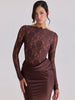 Off Shoulder Lace Satin Maxi Dress Women Elegant Long Sleeve Ruched Bodycon Mermaid Evening Club Party Formal Dress