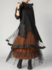 Women's Dress Cowl Neck Patchwork Mesh Tiered Long Sleeve Maxi Dress Vintage Casual A-Line Aysmmetric Hem Dress-ONLY Black Part