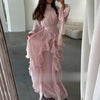 Women's Party Dresses High Waist Pleat Lady Casual High Collar Layered Banquet Dress Elegant Long Sleeve Evening Dress
