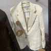 Hollow Out High Street Blazers for Women Notched Collar Long Sleeve Spliced Metal Buckle Blazer Female