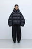 Stylish Silhouette 90% White Goose down Hooded down Jacket for Women, Curved Sleeve Puffer Coat, Thickened Outerwear, Winter Model