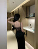 Women Black Lace Slip Dress Sexy Elegant Lady Style Evening Party Dress Slit Long Gown Mature Date Night Ladies Dresses