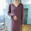 100%Pure Mink Cashmere Knitted Dress Ladies Hooded Collar Large Size Long Skirt Casual High Waist Hooded Skirts Autumn Dress