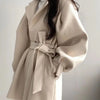Women Woolen Coat Cinched-Waist Autumn Winter Tweed Sashes Lantern Sleeve Solid Color Coat Women's Clothing