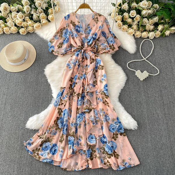 Sexy chic puff sleeve slim Criss-Cross A-line dress Chic Vintage Women Casual women clothing