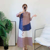 Long Pleated Dress For Women Round Neck Color Block Loose Style Printing Elegant Ladies Festival Party Clothing 2R8600