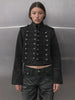 Y2K Retro Hussars Jacket Stand Collar Double Breasted Button Cropped Jacket Napoleon Old Money Blk Denim Jacket Women Boxy Coat