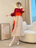 Anmrem Tie Flower Design Women's Pleated Dress O-neck Long Sleeve Colorblock Patchwork Chic Beading Loose Famale Clothes 2DB5753