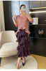 French Irregular Women's Pleated Dress O-neck Tie Three Quarter Sleeve Temperament Cake Dresses Spring 2DE172