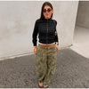Printed Curved Wide Leg Denim Jeans High Waist Seam Detail Casual Women All-match Long Pants Autumn Chic Outfits