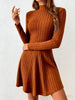 European and American Women's Slim Fit Half-Turtleneck Waist-Cinch A-Line Ribbed Long-Sleeve Dress