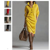 Autumn Knitted Button Lapel Women Dress Casual Loose Pocket Lazy Straight Over The Knee Long Sleeve Sweater FemaleDress