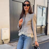 Elegant V-Neck Suit Jacket Chic Lace Patchwork Single Breasted Long Sleeve Daily Blazer Lady Autumn Office Streetwear