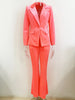 High Street FW Designer Runway Suit Set Women's Single Button Velvet Lapel Blazer Flare Pants Set
