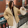 Women's Winter Lapel Puffer Jacket Loose Y2K Down Cotton Coat Woman Solid Color Casual Windproof Warm Cropped Parkas