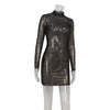 Mesh Dresses For Women Sexy Clubwear Long Sleeves Turtleneck Skinny See Through Hip Wrap Mini Vestidos Robes Female Fit