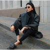 Urban Solid Pu Leather Women Jacket Street Stand Collar Long Sleeve Female Outwear Autumn Winter Lady Streetwear