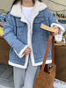 Add Velvet Padded Warm Denim Jacket Female Winter Long Sleeve Short Coat Lamb Cashmere Cotton-padded Jacket Female