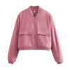 Women Solid Bomber Jackets Coat With Pockets V-Neck Single Breasted Long Sleeves Female Chic Lady Outfits