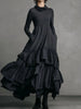 Women's Cowl Neck Dress Long Sleeve Black Minimalist Ruffle Layered Dress Gothic Casual Retro Pockets A-line Chic Dresses