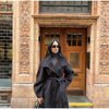 Retro Solid Stand Collar Long Tweed Coat Women Large Lapel Single Breasted Coats With Belt Lady Chic Street Outwear
