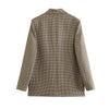 Women Double Breasted Plaid Blazer Coat Vintage Long Sleeve Flap Pockets Female Outerwear Chic Vestes Femme
