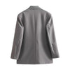 Women Lapel Loose Double Breasted Suit Jacket Solid Color Flip Pocket Long Sleeve Blazers Chic Office Lady Outfits