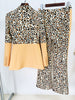High Street Designer Suit Set Women's Single Button Leopard Printed Color Block Blazer Flare Pants Suit
