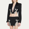 High Street Designer Runway Suit Set Women's Diamonds Beaded Short Blazer Skirt Suit