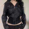 Women Faux Leather Jackets Solid Short Coat Zipper Pocket Turn Down Collar Long Sleeve Waist Cinched Slim Streetwear Autumn