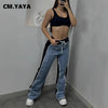 Women Straight Drawstring Waist Wide Leg Pants Jeans Denim Patchwork Sporty Holiday Jogger Sweatpants Trousers