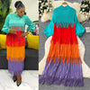 Tassel Patchwok Color Block Dress for Women Pleated Puff Sleeve Mid-calf Dresses Female Autumn
