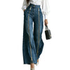 Women's Zipper Decor Slant Pocket Wide Leg Jeans Casual Pockets High Waist Elegant Loose Denim Trousers