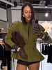 Elegant Solid Slim Short Jacket Women Chic Stand Collar Double Buttons Waist Cinching Pleated A-line Coat Lady Spring Daily Wear