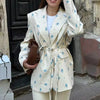 Women Blazer Lace-up Blazer for Women Printed Lapels Ladies Blazer Top Elegance Chic Women Coat