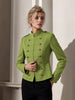 Elegant Women Stand Collar Double Breasted Military Jacket Slim Fit Waist Cropped Blazer Solid Color Lady Outer Coat