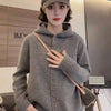 Autumn Winter Korean Button Hooded Knitting Cardigan Women's Sweater Jacket Loose Sweater Coat Ladies Tops