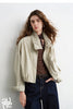 Women Slub Cotton Jackets Spring Cropped Tulip Silhouette Striped Cuff - Turn Up Stand Collar Tops