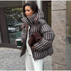 Casual Stripe Women's Padded Jacket Hooded Zipper Warm Thicken Lady Coats Autumn Winter Female Street Outwear