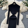 Vestidos Para Mujer Solid Half High Collar Autumn Winter Solid Woman Dresses Korean Sweater Elegant Long Dress