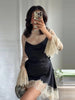 Elegant Satin Floral Lace Patchwork Mini Dress For Women Irregular Hem Long Sleeve Dresses Lady Chic Evening Party Vestidos