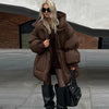 High Collar Puffer Women's Winter Coat Drawstring Waist Cinched Padded Jacket Thick Loose Casual For Ladies Streetwear Parka