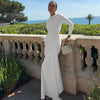Elegant Long Sleeve Lace Up Bodycon Maxi Dress Women Spring Autumn O Neck White Black Party Evening Long Dresses Outfits