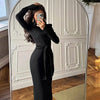 Lace Up Elegant Evening Dress Female Autumn Sexy Deep V Neck Long Sleeve Maxi Dresses Party Slim Commute Long Dress