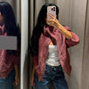 Suede Stand Collar Cropped Jacket Ribbed Hem Autumn Women Retro Daily Outerwear Chic Street Ladies Coat
