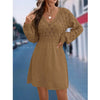 Women Autumn Winter Sweater Dresses V-neck 3D Crochet Knitted Long Pullovers Sweaters Dress