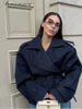 Solid Lace Up Short Windbreaker Women Elegant Full Sleeve Button Loose Chic Trench Coat Office Lady Daily Commute Outwear