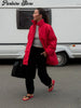 Women Red Oversized Puffer Coats Stand Collar Single-breasted Elastic Cuff Loose Warm Winter Coat Lady Autumn Casual Chic Jacket