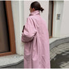 Women's Stand High Collar Single Metal Button Long Trench Coat Oversized Drop Shoulder Side Pocket Weekend Commute Casual Coat