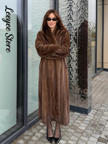 Women Faux Fur Maxi Coat Chic Open Front Stand‑collar Long Sleeve Oversized Outerwear Winter Autumn Warm